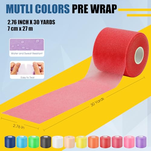 Pre Wrap Athletic Tape 3 Pack, 2.76 Inch x 30 Yards Foam Underwrap, Red - color: Red