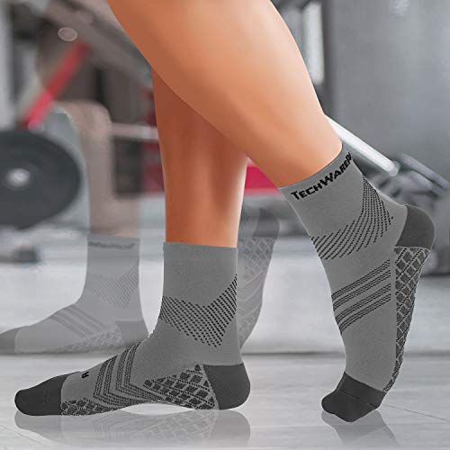 TechWare Pro Plantar Fasciitis Socks – Cushion Ankle Compression Socks Women & Men. Achilles Tendonitis Brace & Arch Support - color: Gray / Black, size: X-Large