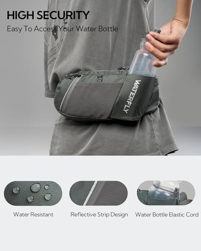 WATERFLY Water Bottle Fanny Pack, Hiking Hydration Belt for Women Men - color: Gray