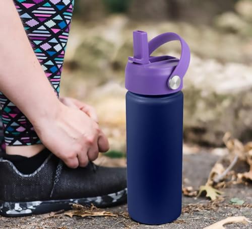 Straw Lid for Hydro Flask Wide Mouth, Lid with Flexible Handle and Straws, Replacement Sports Cap for Hydroflask 32 40 oz - color: Purple