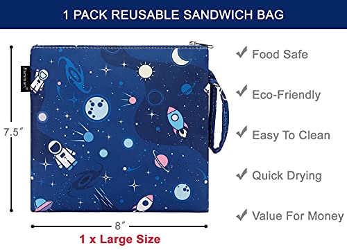 Fammart Reusable Sandwich Bag/Snack Bag for Kids & Adults, Dual Layer Lunch Bag with Handle, Washable, Food Safe, BPA Free (1-Pack, Astronaut) - color: Large, 1 Pack - Astronaut