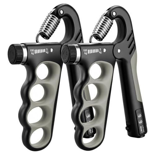 Senston Grip Strength Trainer 2 Pack, Adjustable 11-220lbs with Counter - color: Grey