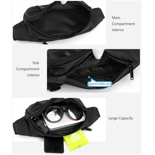 Waterproof Fanny Pack Cross Body Bag for Men & Women, Travel Sling Bag Crossbody Waist Bag Belt Bag Chest Anti Theft Small Purse for Outdoor, Cycling, Hiking, Running, Phone Holder-Black