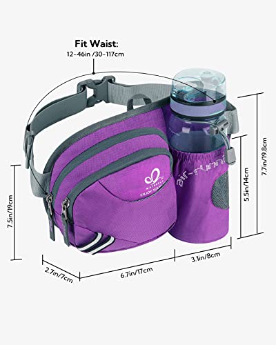WATERFLY Fanny Pack Waist Bag: Waist Pack for Women Men with Water Bottle Holder Hiking Fanny Pack for Running Walking DogWalking Travel Cycling - color: Purple