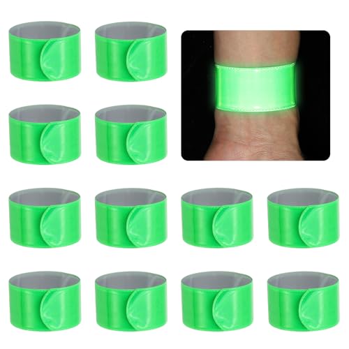 PATIKIL 22cm/8.7in Reflective Bands, 12pcs Reflective Arm Bands Straps Wrist Reflective Running Gear Safety Reflective Straps Bracelets High Visibility for Night Walking Bicycle - color: Green