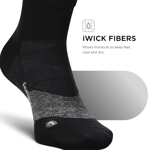 Feetures Elite Light Cushion Quarter Sock - color: New Black (1 Pair ), size: Medium