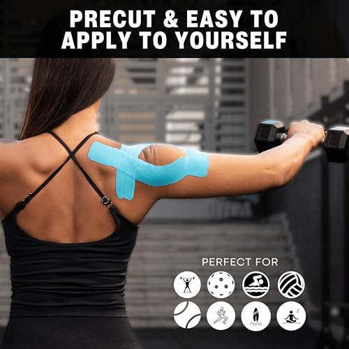 Kinesiology Tape for Shoulder | Waterproof, Sticks 7 Days, Precut Synthetic Material | K Tape for Shoulder Pain Relief & Support - Knees, Lower Back Pain, & Achilese (10 PCS | Nude) - color: Nude