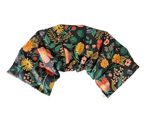 Microwavable LOVEwrap Neck & Shoulder wrap - Unscented 6 x 24 - Flax Seed - Soothes Muscle Ache Pain Relief - Natural Soft Cotton - Warming Muscle Relaxation- Flowers Black - color: Bouquet - Noir