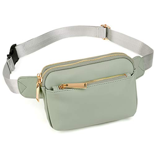 UTO Fanny Pack Crossbody Belt Purse Chest Waist Hip Travel Hiking Bumbag - color: 0759 PU Leather Light Green