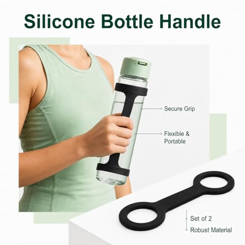2 Pack Universal Silicone Water Bottle Non-Slip Handle Strap Carrier Grip