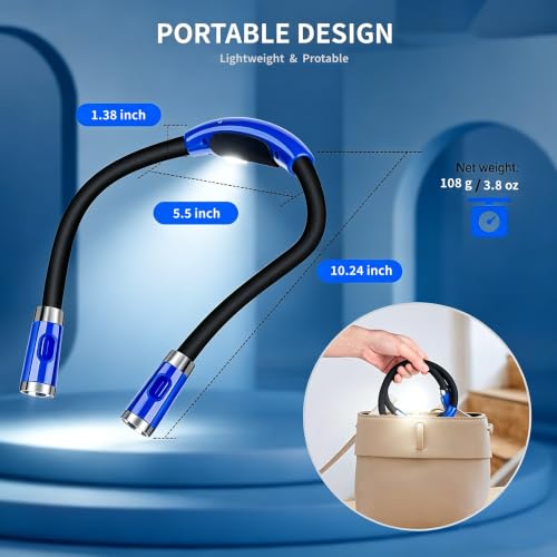 Rechargeable LED Book Light, Neck Hug Light Reading Lamp Relaxed Reading in Bed, 3 Brightness Levels, 2 Flexible Soft Silicone Arms Comfortable Wear. Perfect for Bookworms & Crafts, Blue - color: Blue
