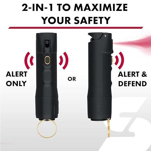 Sabre 2-in-1 Pepper Spray with 130dB Personal Alarm, Alert and Defend with One Press, Fast Flip Top Safety with Finger Grip and Tuck-Away Keyring, Maximum Strength, UV Marking Dye - color: Black