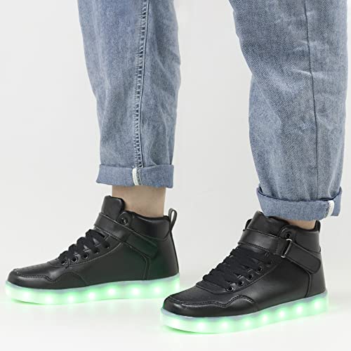 APTESOL Unisex Rechargeable LED Light Up Shoes Men Women High Top Sneakers - color: Black, size: 11 Women/9.5 Men