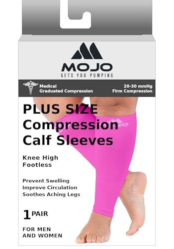 Mojo Compression Socks Footless for Women and Men 20-30mmHg - Extra Wide Plus Size Calf Sleeve - A604 - color: Pink, size: 7X-Large