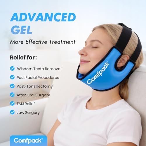 Comfpack Wisdom Teeth Ice Pack Head Wrap for TMJ, Jaw & Chin Relief with Larger Coverage, Flexible Double Sided Face Ice Pack for Oral Surgery, Teeth Removed, Tonsillectomy, Swelling - color: Blue 1pack