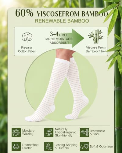 Bamboo Viscose Compression Socks|4Pairs 15-20mmHg Knee High Socks - color: Brown, size: Large-X-Large