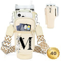 Initial Water Bottle Holder with Strap for Stanley Cup 40 oz Tumbler - color: White, style: M