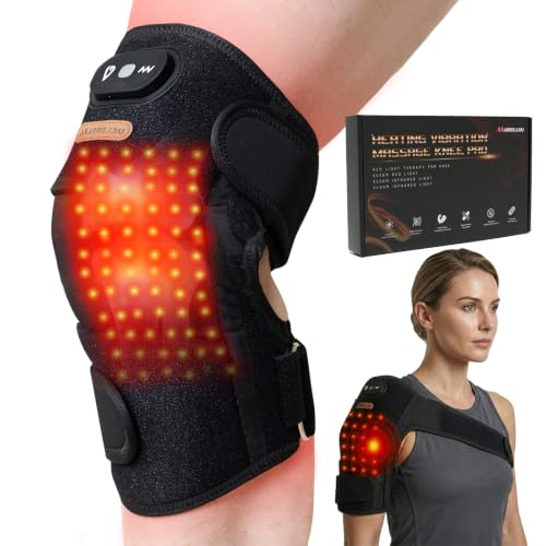 Red Light Therapy Knee Massage, with Heat & Vibration,660nm 940nm 850nm Near Infrared, Wireless 5000mAh Controller, 30‑Min Auto‑Off, for Knee Elbow Shoulder (BLACK-1-PACK) - size: BLACK-1-PACK