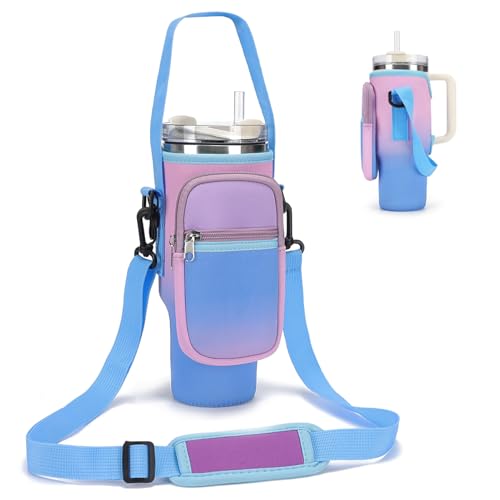 GOEWY Water Bottle Carrier Bag for Stanley Cup 40/30oz with Phone Pockets - color: Red Blue Gradient, size: 30oz
