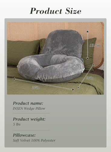 INSEN Wedge Pillow Set for Sleeping and After Surgery, Use for Acid Reflux, Reading and Relaxing, Headboard Pillow for Sitting in Bed, Grey - color: Grey