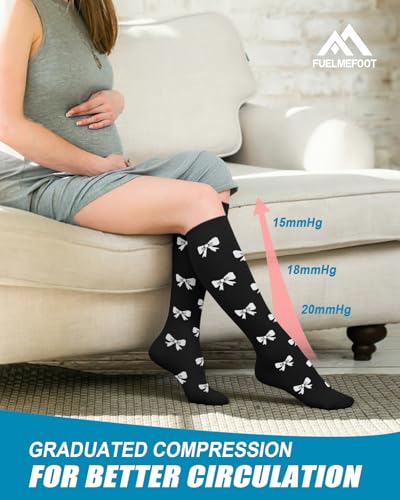 6 Pairs Compression Socks for Women & Men 15-20mmHg Knee High Socks - color: 12 - Black, size: Small-Medium