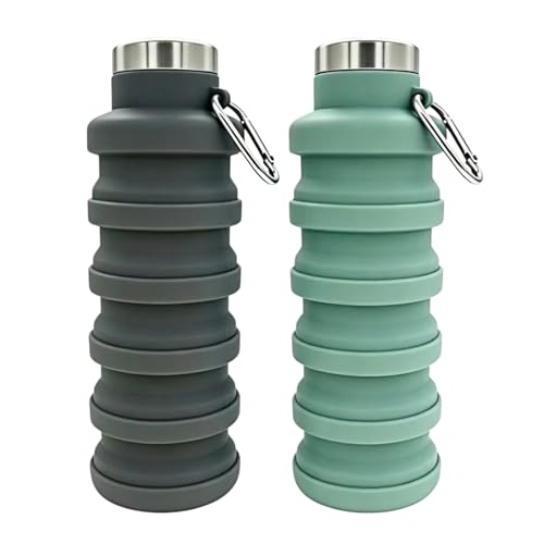 YCT Collapsible Water Bottle 17oz（500ml），Travel Portable Sport Water Bottle，Reusable Silicone Foldable Water Bottles for Gym Camping Hiking (Black+Green) - color: Black+Green