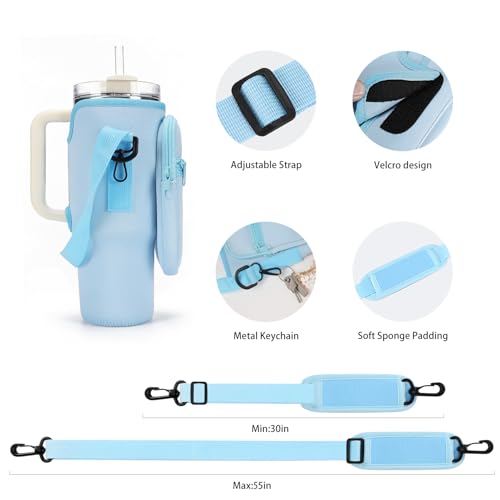 GOEWY Water Bottle Carrier Bag for Stanley Cup 40/30oz with Phone Pockets - color: Blue, size: 30oz