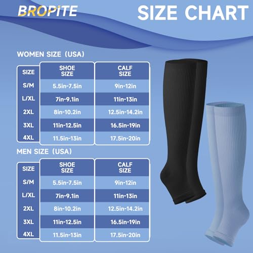 bropite Open Toe Compression Socks for Women，3 Pairs Toless Knee-High Socks - color: C-bbp Open, size: Large-X-Large