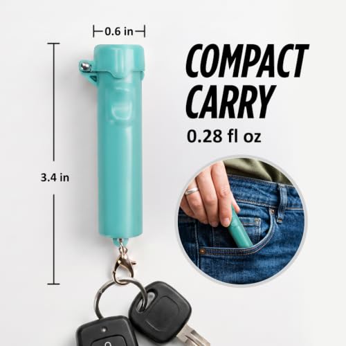 Packin' Heat 0.28 oz Compact Pepper Spray for Self Defense, Small Keychain Pepper Spray for Women, 12 ft Range, 1.44% Major Capsaicinoids, UV Dye, Push-Button Safety Cap, Snap Clip - color: Mint