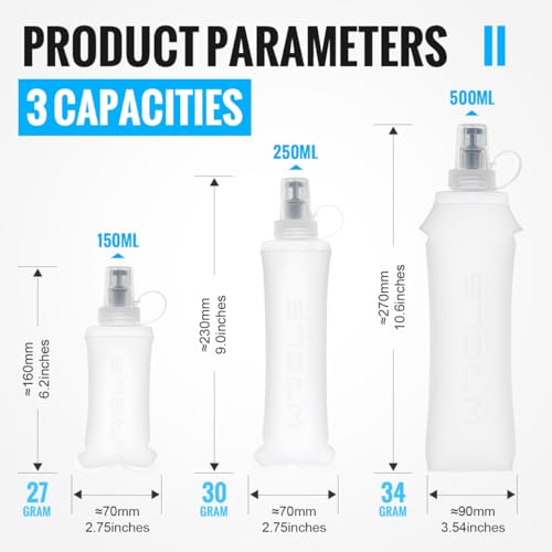 WRELS TPU Collapsible Soft Flask,Lightweight PBA Free Folding Running Water Bottles,Leakproof Durable Hydration Flask for Outdoors (150ml/5.07oz-2 Packs-White) - color: 150ml/5.07oz-2 Packs-White