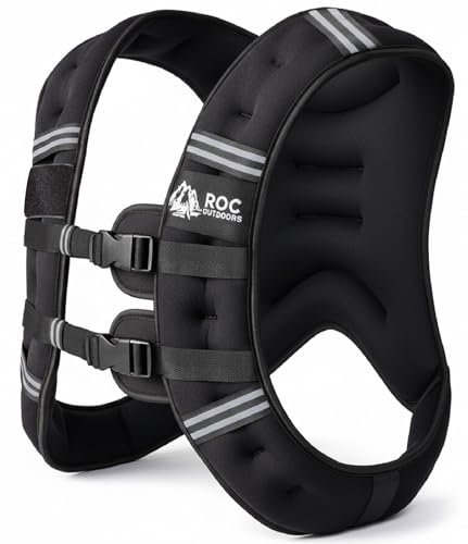 Roc Outdoors Weighted Vest W/ Rub-Free Technology for Woman and Men, 5lb/10lb/15lb/20lb/30lb Weight Vest with Reflective Stripe for Workout, Strength Training, Running, Walking, Fitness, Weight Training, Weight Loss, Weightlifting - size: 15lb