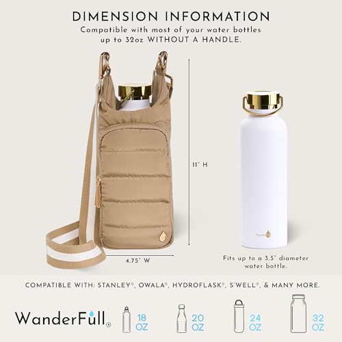 WanderFull Original HydroBag Crossbody Water Bottle Holder with Phone Pocket, Fits Water Bottles up to 32 oz - color: Khaki