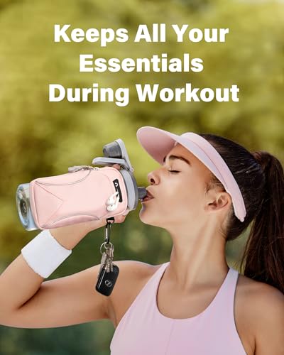 Gym Water with Phone Holder & Wallet, Water Bottle Caddy Versatile Sleeve Bag for Running Sports & Daily Use - color: Black