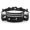 Hydration Running Belt with Water Bottles(2 x 300ML), Luckit Nylon Webbing Running Waist Bag Reflective Bum Bag Adjustable Sports Waist Pouch for Marathon Running Hiking Camping Jogging (Black) - color: Black