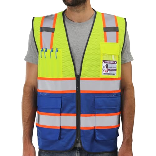 Dib Safety Vest Reflective for Men with Pockets, Yellow and Blue Mesh S - color: Yellow & Blue Mesh, size: Small