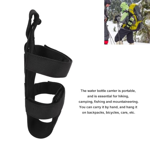 Nylon Water Bottle Holder with Adjustable Strap – Secure Anti-Falling Pouch for Hiking, Camping, Backpack Attachment, No Hands Outdoor Bottle Carrier - color: Black