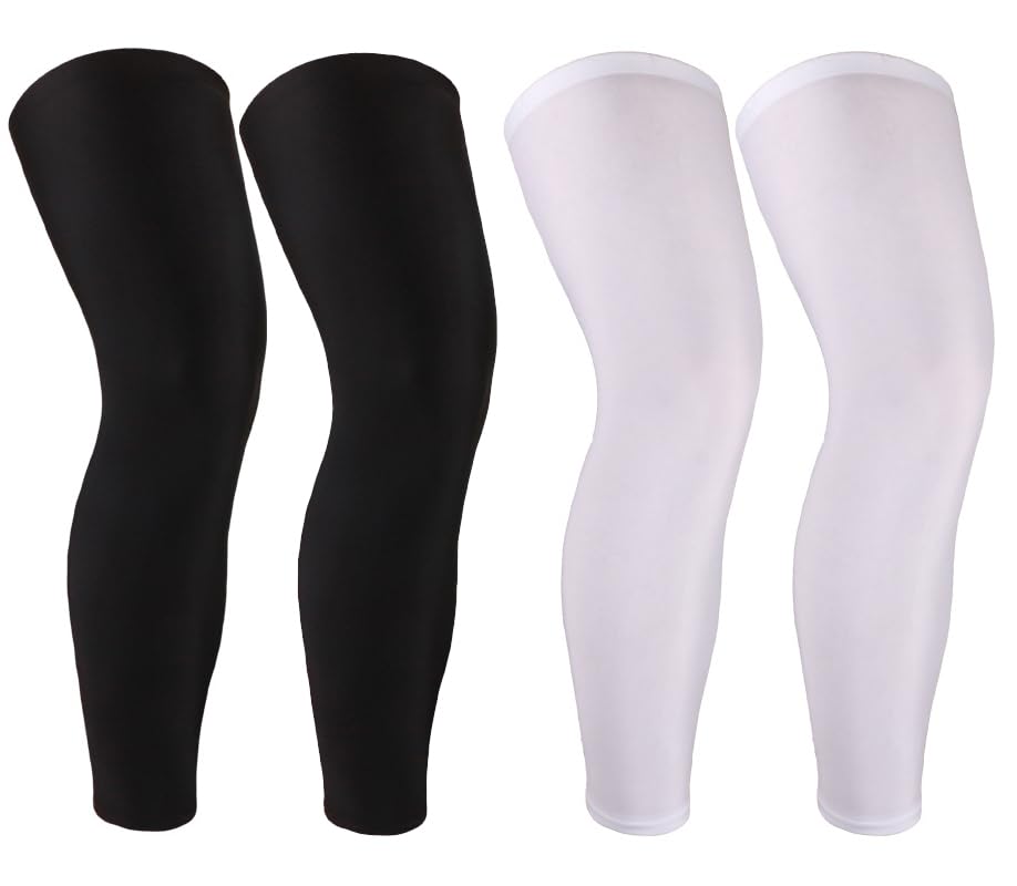 SUJAYU 2 Pairs Full Leg Compression Sleeve, Calf Compression Sleeve Women Men, Long Leg Sleeves for Basketball Running - color: Black+white, size: X-Small
