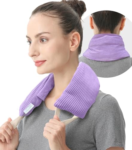 Neck Heating Pad Microwavable with Machine Washable Cover Weighted Microwave Heating Pad Neck Wrap for Shoulder Back Pain Relief, Warm Rice Bag Pack for Cramps Hot Cold Therapy 1.5lbs Lavender Scented - color: Purple