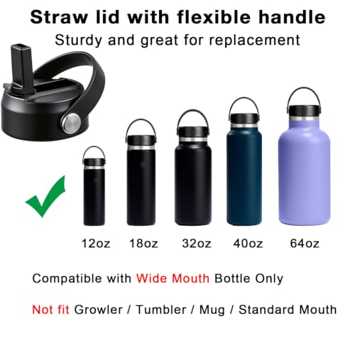 Straw Lid Replacement Fits Hydroflask Wide Mouth Wate Bottle 32/40/64oz - color: Black （2 pack)