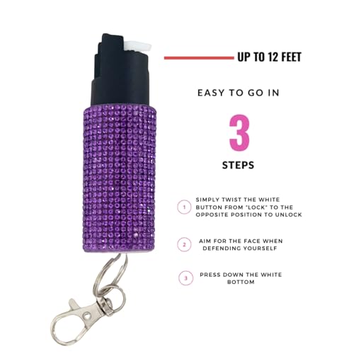 Pepper Spray for Women, Mini Bling Keychain, 12-Ft Range, Quick Release - color: Bling Purple Color