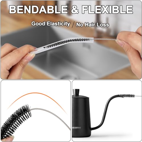 Ixiaoyoo Straw Cleaner Brush Set, 12 Pieces Botthle Cleaning Brush and Nylon Tube Brush Brush, 11.8 Inch Long Cleaning Brush Kit for Water Bottle, Straws on Tumbler, Sippy Cup, Tea Pot Spout - color: 11.8 Inch Black