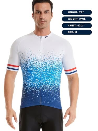 Lo.gas Cycling Jersey Men Short/Long Sleeve Bike Biking Shirts Full Zip with Pockets Road Bicycle Clothes - color: 04 Gradient White Blue, size: X-Large