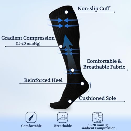 15-20 mmHg Cotton Compression Socks for Women & Men - color: Black, size: 9-11