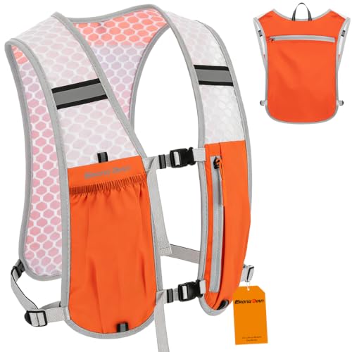 Running Vest Hydration Backpack for Men Women, Lightweight Breathable Hydration Packs, Adjustable Chest Straps Daypack, Reflective Water Running Vest for Marathon, Trail, Hiking, Cycling - color: Orange