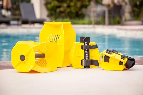 Aquastrength Hydro-Tone Total Body Pool Exercise System, Isokinetic Functional Water Weights, Bells 12" x 7.5", Fins 6.5" x 2.5", Quick Start Guide Included - color: Yellow