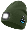 ATNKE LED Lighted Bluetooth Beanie Hat,USB Rechargeable 4 LED Wireless Music Running Headlamp Cap Gift for Men and Women - color: #Dark Army Green