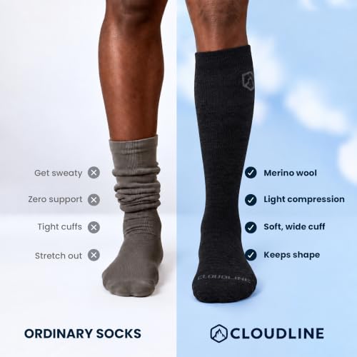CloudLine - Merino Wool Graduated Compression Socks for Men and Women - Ultralight, Moisture Wicking, Made in USA - 1 Pair - color: Midnight, size: X-Large