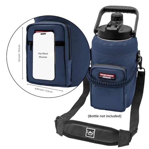 NATURE PIONEOR 26-128 oz Insulated Water Bottle Carrier Holder with Strap - color: Navy, size: One Gallon