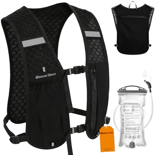 Running Vest Hydration Backpack for Men Women, Lightweight Breathable Hydration Packs, Adjustable Chest Straps Daypack, Reflective Water Running Vest for Marathon, Trail, Hiking, Cycling - color: Black