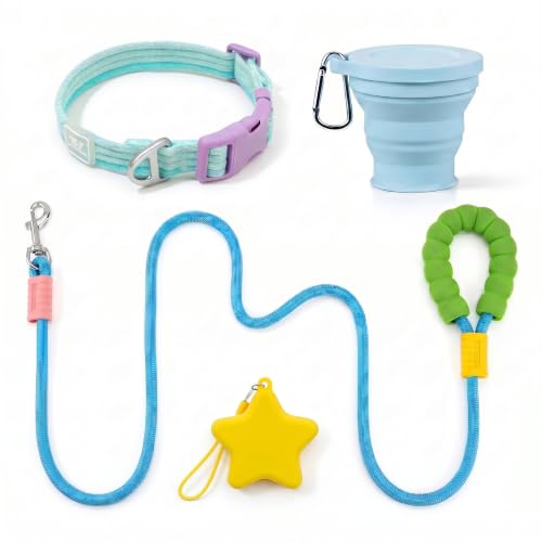 4-Piece Dog Collar and Leash Set with Water Bottle and Poop Bag Dispenser